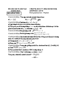 Kiểm tra học kỳ 1 năm học 2015-2016 môn Toán  lớp 10